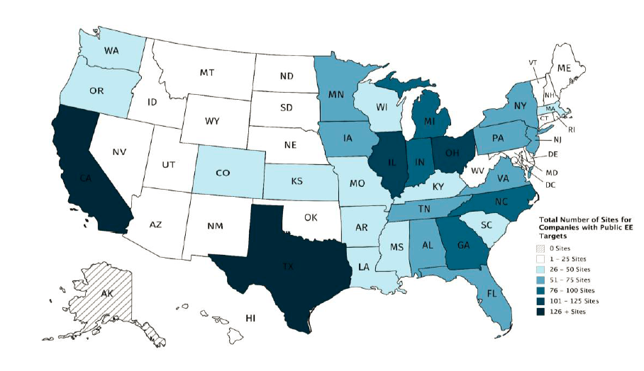 map of states with most EE efficiency targets