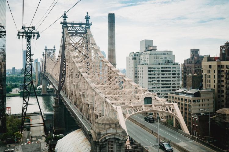 powerline, bridge, buildings infrastructure